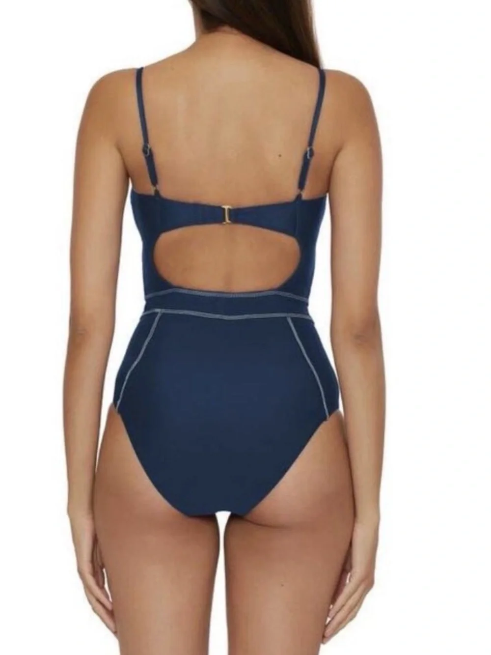 Becca Color Sheen Corset Stitch One Piece Swimsuit Blue Size S NWT - Picture 2 of 6